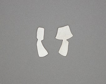 Asymmetric Sterling Silver Stud Earrings, Brushed Minimalist Design