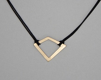 Brushed Brass Geometric Necklace, Black Cord