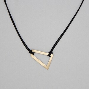 Brass Choker Necklace. Brushed Brass Pendant. Handmade Gift for Her. Modern Necklace. Asymmetric Women’s Necklace. Black Cord.