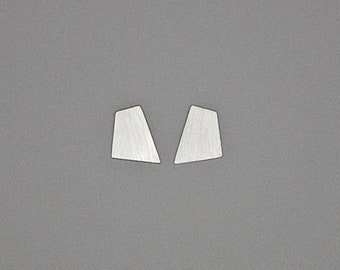 Brushed Sterling Silver Geometric Stud Earrings, Asymmetric Design