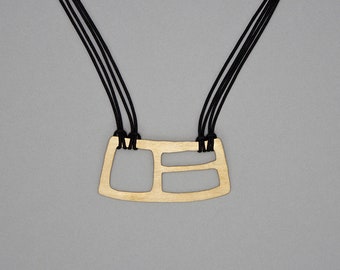 Contemporary Brass Pendant. Geometric Necklace. Contemporary Brass and Black Necklace. Handmade Necklace. Minimal Jewelry. Gifts for Her.