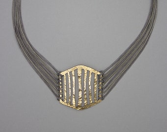 Hammered Brass Statement Necklace, Modern Handmade Geometric Pendant