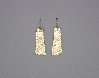 Hammered Brass Dangle Earrings. Brass Earrings. Gifts for Her. Small Women's Dangles. Women's Earrings. Hammered Brass Jewelry. Golden.