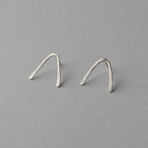 Hammered Silver Wishbone Earrings. Sterling Silver Wire Studs. Handmade Silver Earrings. Gift for Her. Women’s Earrings. Minimal Studs.