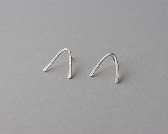 Hammered Sterling Silver Wishbone Stud Earrings, Geometric Minimalist Design