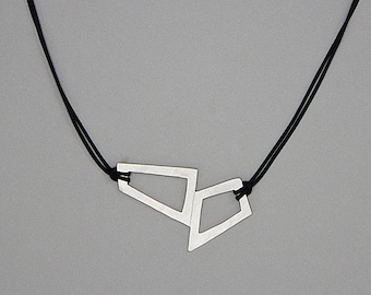 Brushed Sterling Silver Geometric Necklace - Asymmetric Silver Pendant