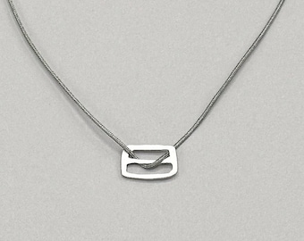 Brushed Sterling Silver Choker Necklace: Modern Rectangular Pendant