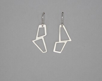 Brushed Silver Geometric Dangle Earrings, Modern Jewelry