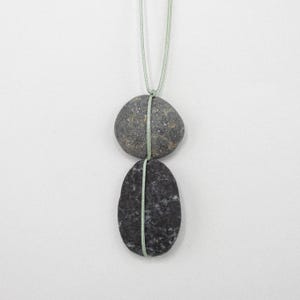 Natural Beach Stone Pendant Necklace, Adjustable Moss Colored Cord