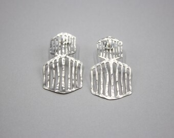 Hammered Silver Polygon Drop Earrings, Sterling Silver Wires