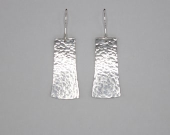 Hammered Sterling Silver Rectangle Dangle Earrings, Lightweight