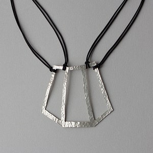 Sterling Silver Hammered Geometric Pendant Black Cord Necklace