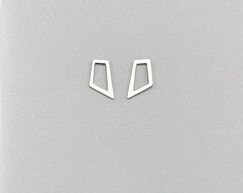 Brushed Sterling Silver Geometric Stud Earrings, Minimalist Cut-out Design
