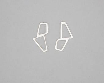 Brushed Silver Geometric Stud Earrings, Modern Jewelry