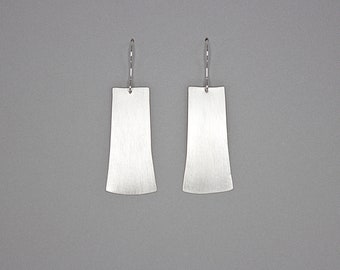 Brushed Sterling Silver Rectangle Dangle Earrings, Lightweight