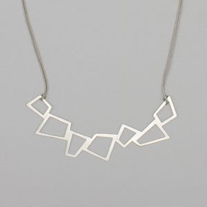 Large Sterling Silver Geometric Pendant Necklace on Black Cord