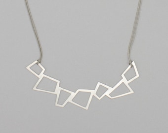 Large Sterling Silver Geometric Pendant Necklace on Black Cord