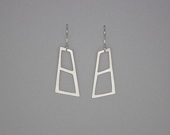 Geometric Silver Dangle Earrings. Minimal Silver Earrings. Gifts for Her. Women's Earrings. Brushed Sterling Silver Jewelry. Contemporary.