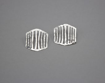 Hammered Sterling Silver Polygon Cut-out Stud Earrings