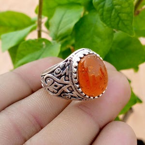 Amber Ring for Men, 925 Sterling Silver Amber Gemstone Ring, Oval Amber Statement Ring, Handmade Vintage Ring, Gift for Him