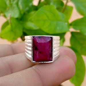 Deep Red Ruby Gemstone Ring, 925 Sterling Silver Handmade Jewelry, Men’s Ring, Rectangular Faceted Red Stone, Bold Vintage Statement Gift