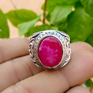 Natural Pink Ruby Men's Ring, 925 Sterling Silver Statement Ring, Handmade Oval Gemstone Ring, Vintage Jewelry Gift for Him