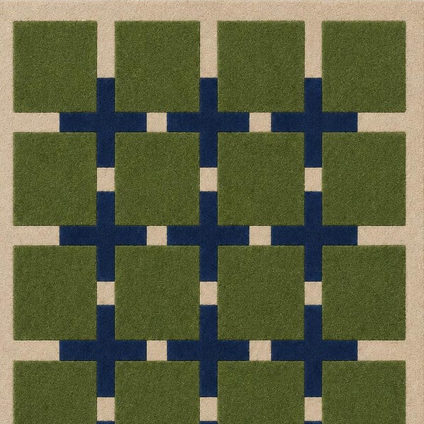 Hand Tufted Olive & Navy : Geometric Grid Rug Interlocking Squares Rug