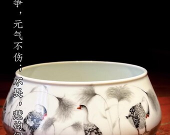 Black Goose Porcelain Brush Washer, Desk Decor Bowl for Tea Room or Study Gift