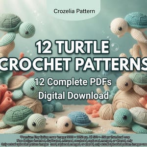 12 Turtle Crochet Patterns Bundle, Sea Turtle Amigurumi Babies Flower Plant Memory Game Bowl PDF, Digital Download