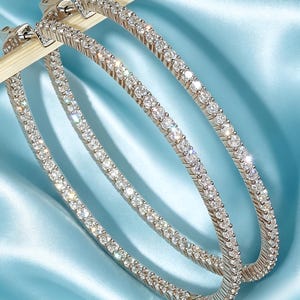Large 925 Sterling Silver Hoop Earrings, Inside Out CZ Pavé Hoops, 18K Gold Plated, 6cm Statement Earrings , 2.3 inch oversize hoops