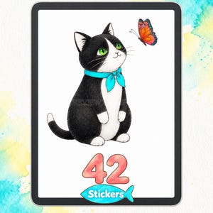 Everyday Cat Digital Stickers — 42 Cute Watercolor Planner Stickers for GoodNotes, Notability | Pet Journal PNG | Instant Download