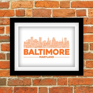 8x10 Baltimore Neighborhood Skyline (Orange) - Digital Download
