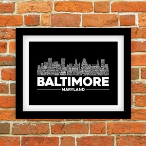 8x10 Baltimore Neighborhood Skyline (Black) - Digital Download