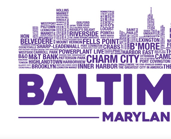 8x10 Baltimore Neighborhood Skyline Purple Digital Etsy