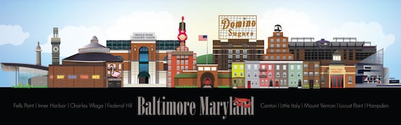 Baltimore Skyline Illustration | Etsy