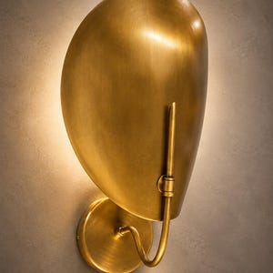 Mid Century Modern Brass Sconce - Handmade Curved Shade Wall Light - Pair