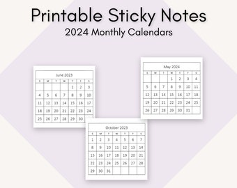 Printable 3x3 Sticky Notes - Monthly Calendars for 2024