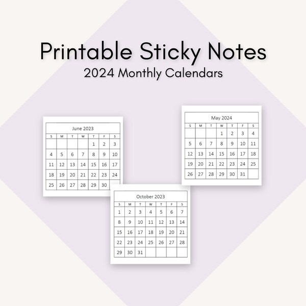 Printable 3x3 Sticky Notes - Monthly Calendars for 2024