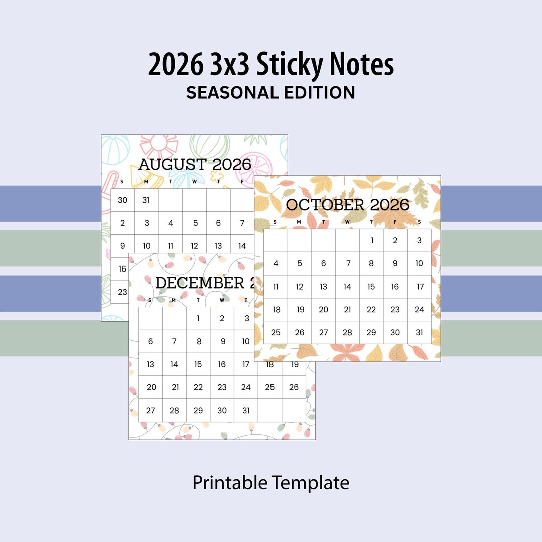 2026 Printable Calendar Sticky Notes: Seasonal Style - Etsy UK