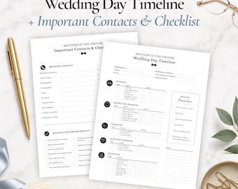 Insérer le calendrier du jour du mariage pour la mère du marié et l'encart des contacts importants | 2 encarts