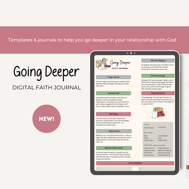 Going Deeper Digital Faith Journal: 63 Pages of Prayer, Devotion, Scripture, Mapping, and Note-Taking Sections image 3