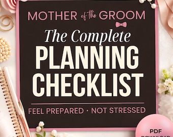 Complete checklist voor bruiloftplanning voor moeder van de bruidegom - gedetailleerde afdrukbare pdf - direct downloaden | 7 pagina's