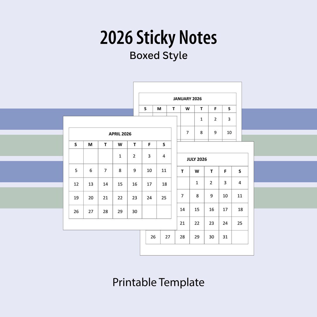 2026 Printable Calendar Sticky Notes | Boxed Style - Etsy UK