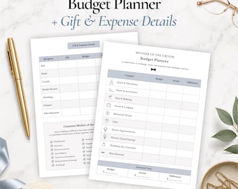 Inserts pour le planificateur de budget et de cadeaux de la mère du marié