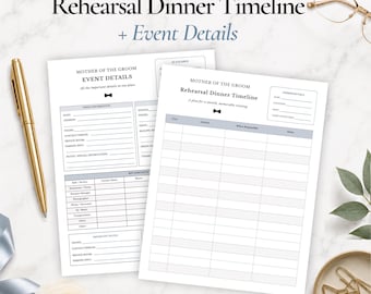 Calendrier et détails de l'événement pour le dîner de répétition de la mère du marié - Documents à imprimer