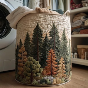 Forest Quilted Laundry Basket, Woodland Home Decor, Nature Hamper, Nature Lover Gift