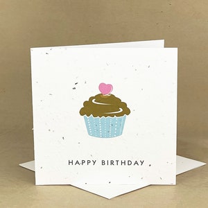 Pflanzenfreundliche Saatkarte / Happy Birthday Cupcake mit Schokoladenfrostung