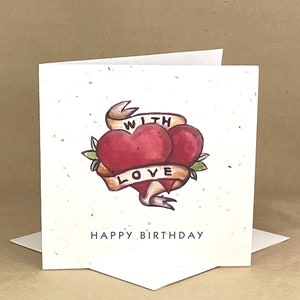 Biglietto seminato ecologico piantabile / Buon compleanno 2 cuori con amore