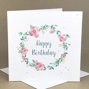 Carte ensemencée écologique plantable / Couronne de fleurs Joyeux anniversaire