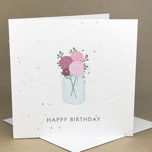 Herzlichen Glückwunsch zum Geburtstag... Blumen im Glasglas / Öko-freundliche Pflanzkarte